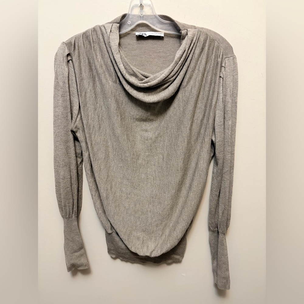 ZARA Taupe Cowl Neck Lightweight Sweater